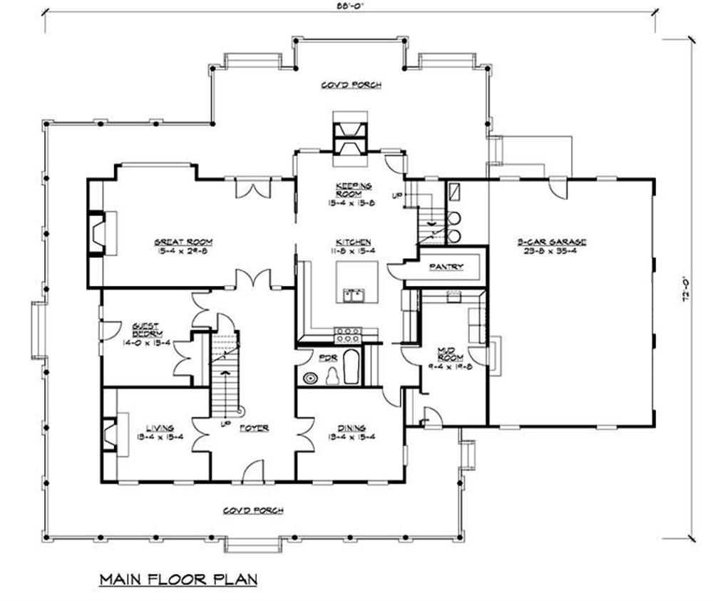 Floor Plan First Story of Country Plan #115-1271